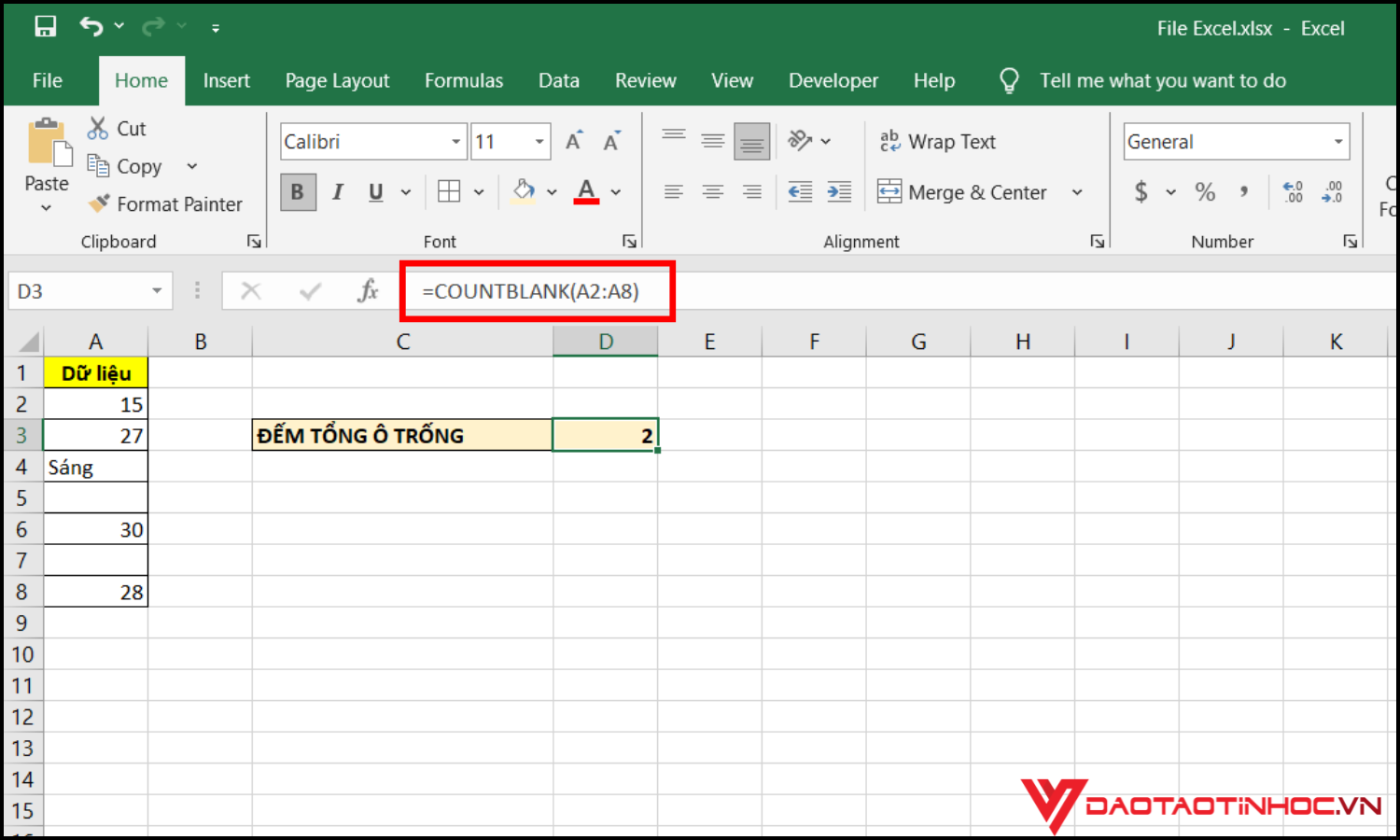 Hàm COUNTBLANK – Đếm ô trống trong Excel