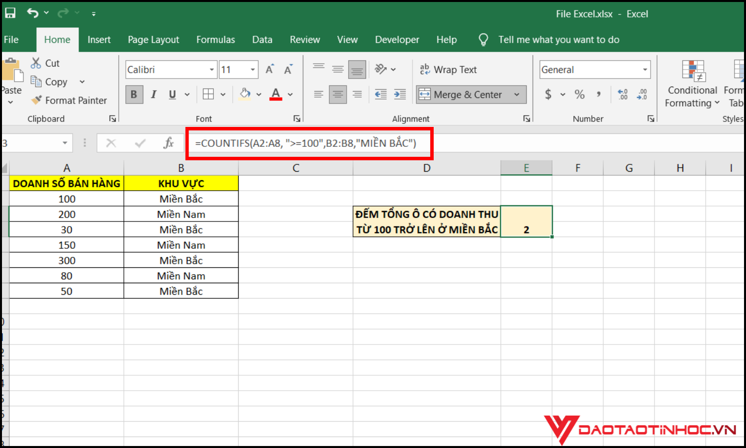 Hàm COUNTIFS – Đếm với nhiều điều kiện