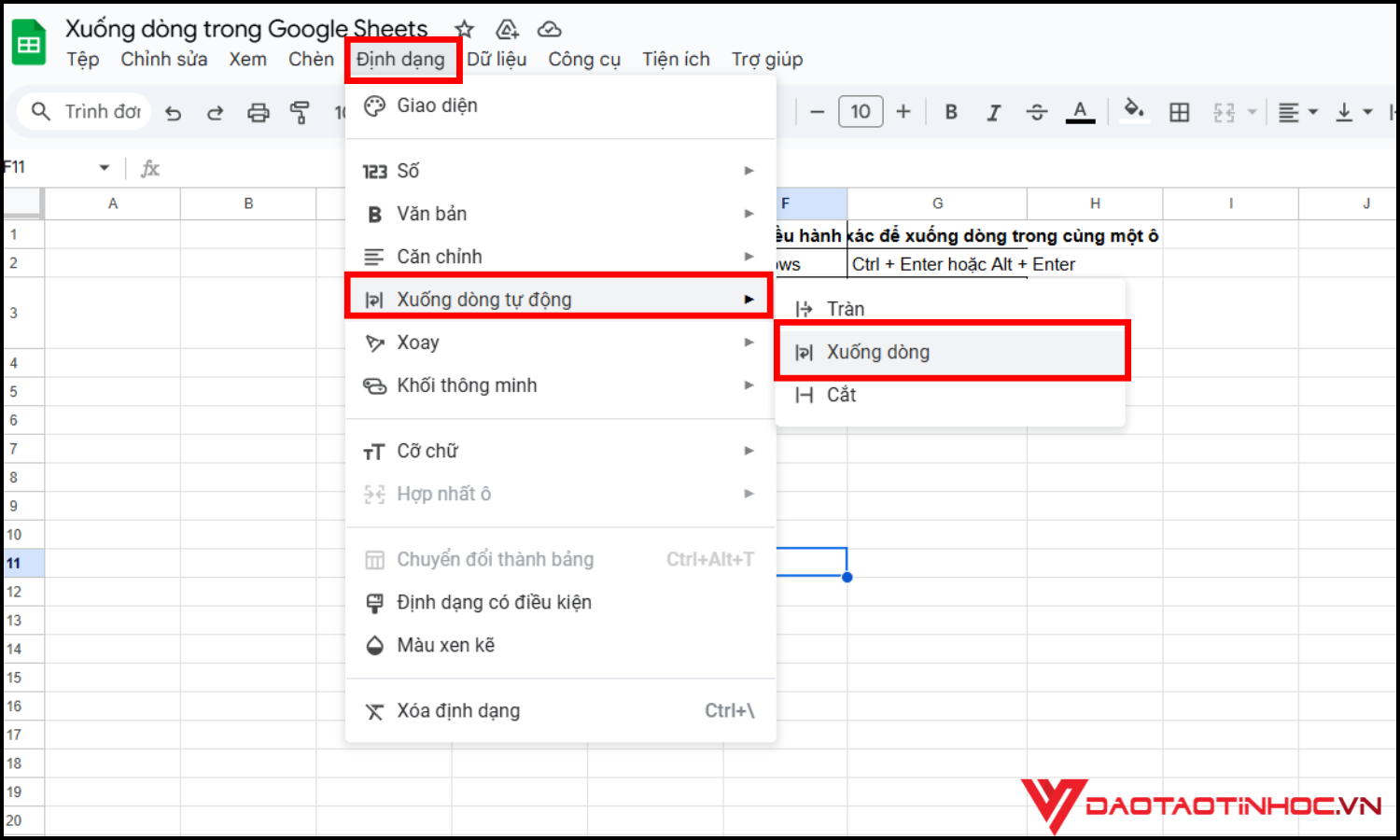 Mẹo tự động ngắt dòng để bảng tính gọn hơn