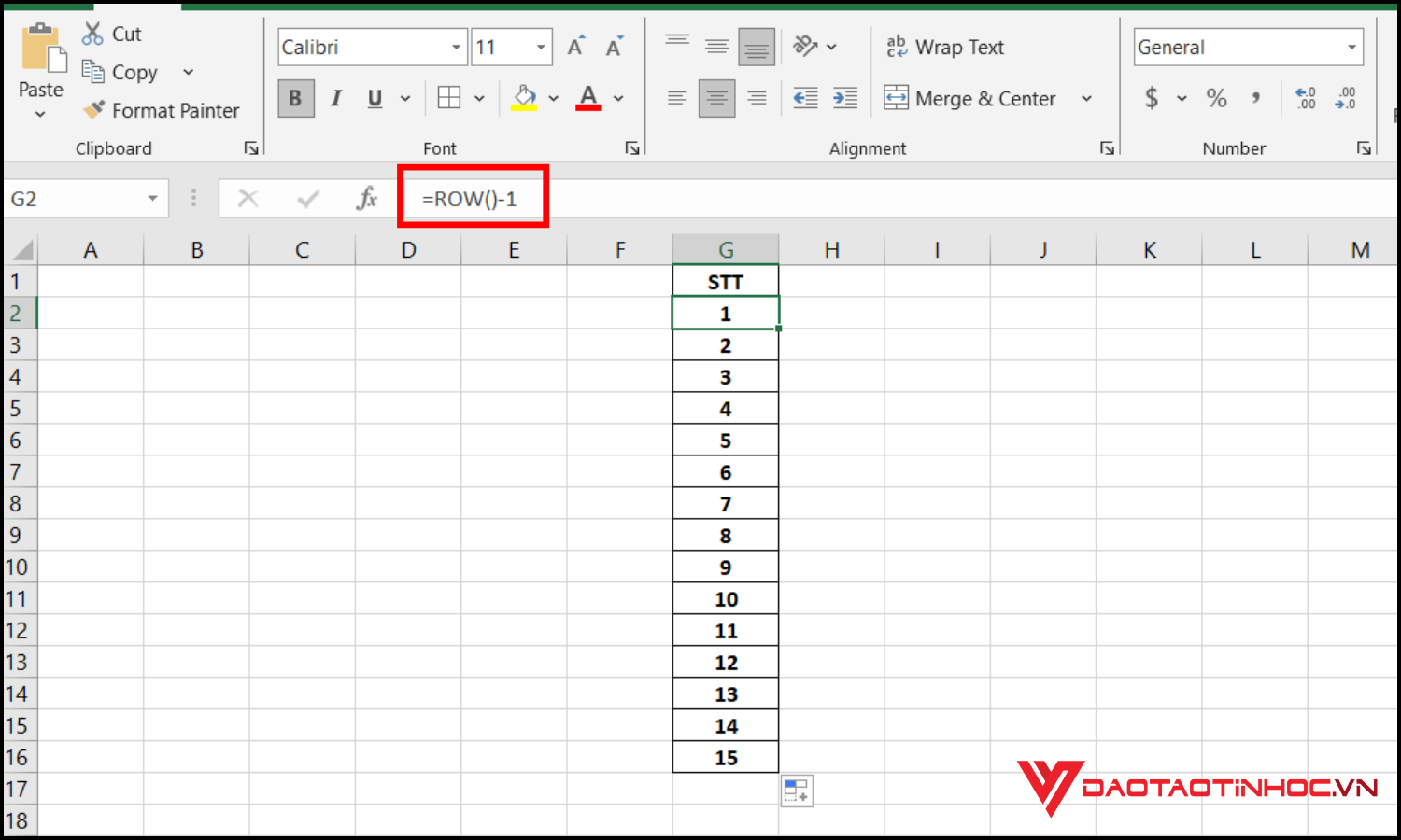 Cách đánh số tt trong Excel bằng hàm ROW
