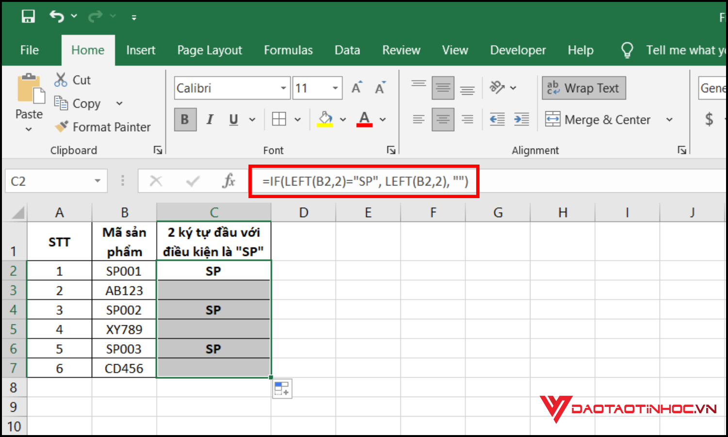 Hàm lấy ký tự có điều kiện trong Excel bằng LEFT kết hợp IF