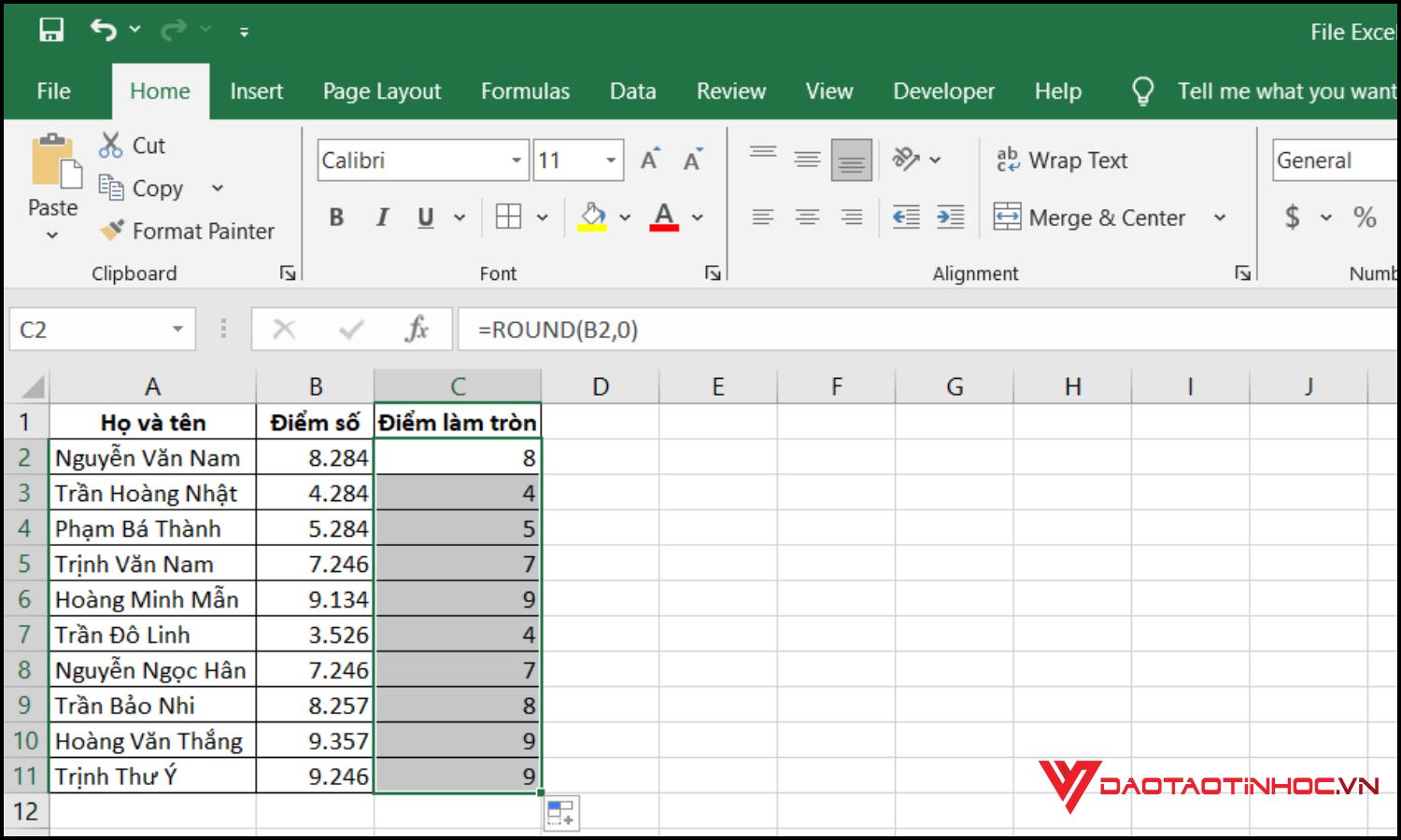 Kết quả hàm ROUND