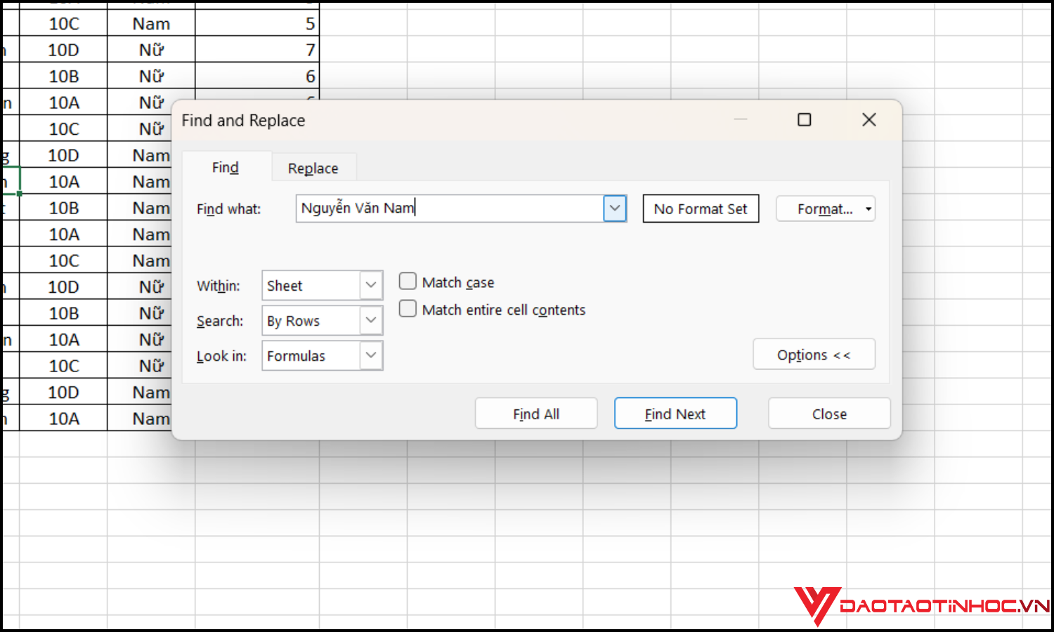 Tìm kiếm nhanh trên Excel bằng công cụ Find bước 2