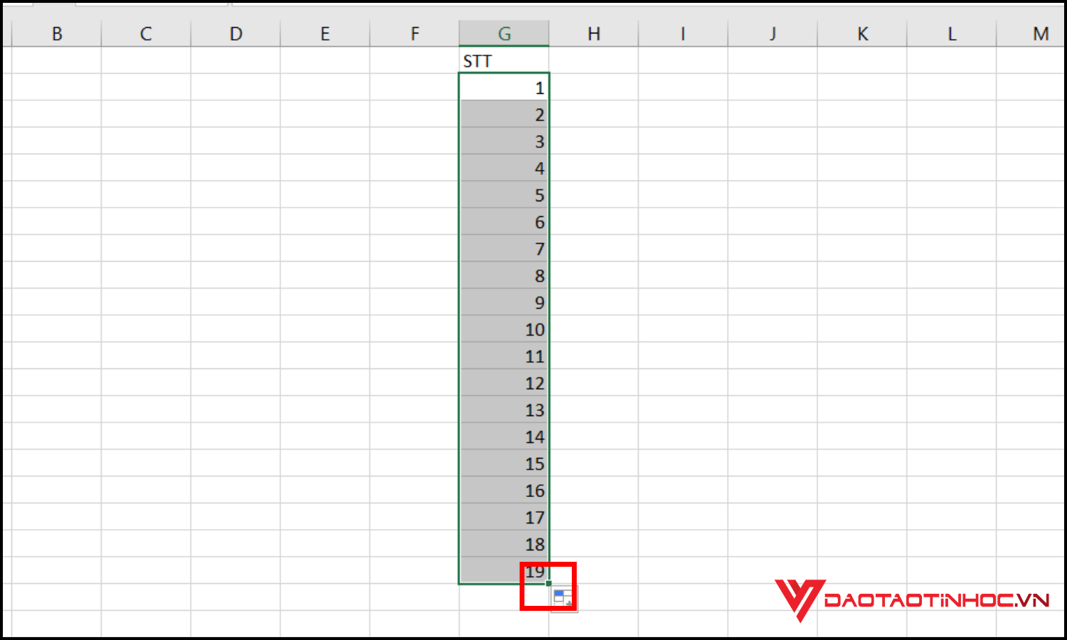 cách kéo số thứ tự trong Excel bằng chuột