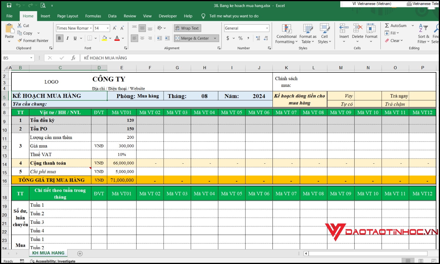 Các tính năng cần có trong mẫu Excel đặt hàng sản phẩm chuyên nghiệp