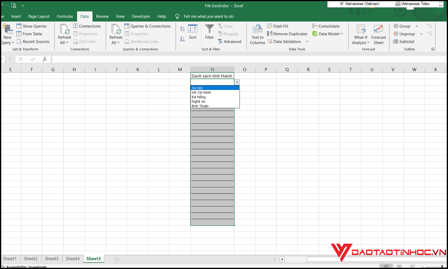 Cách tạo lựa chọn trong excel bằng Data Validation Bước 3