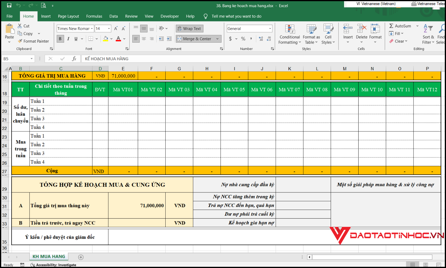 Hướng dẫn sử dụng mẫu Excel đặt hàng sản phẩm