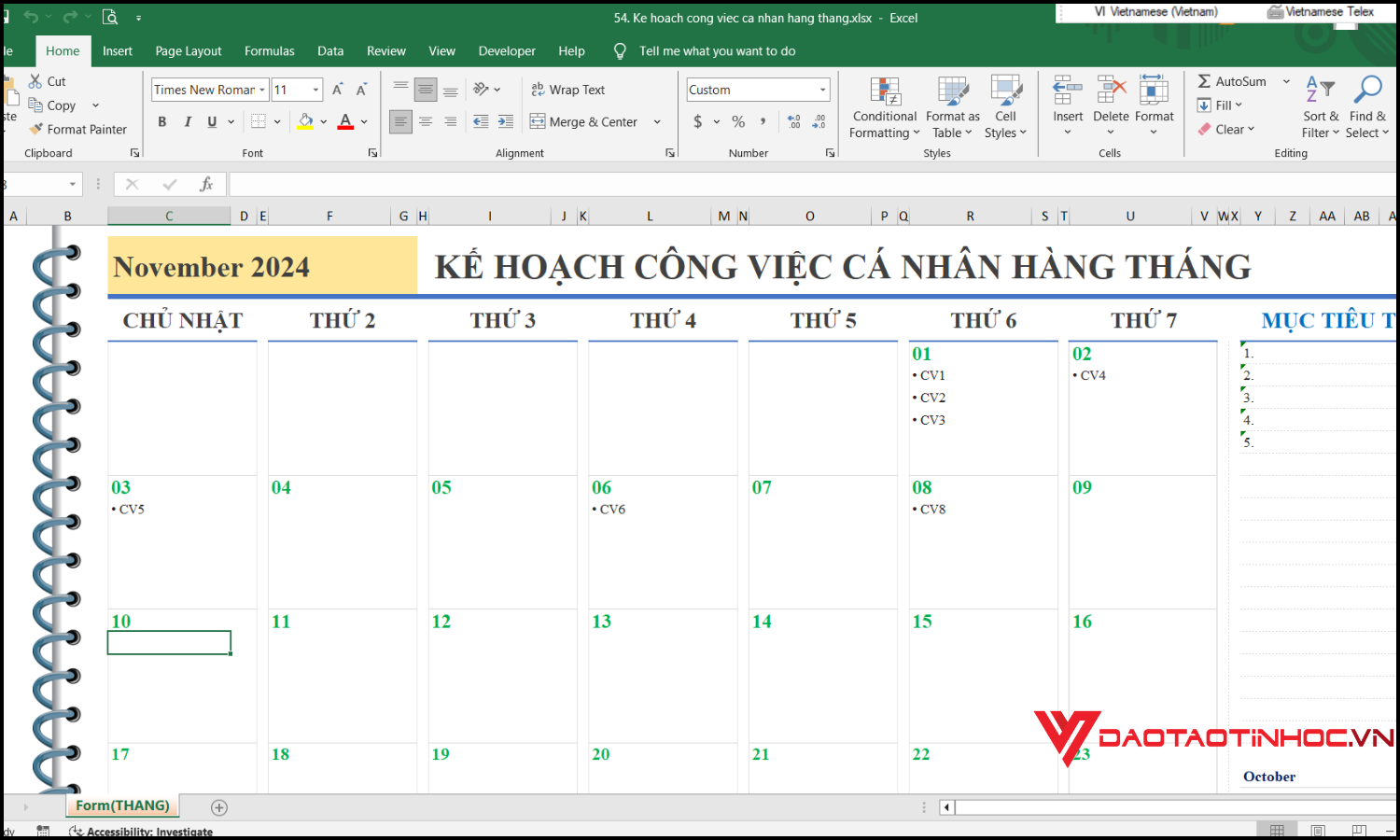 Kế hoạch cá nhân hàng tháng