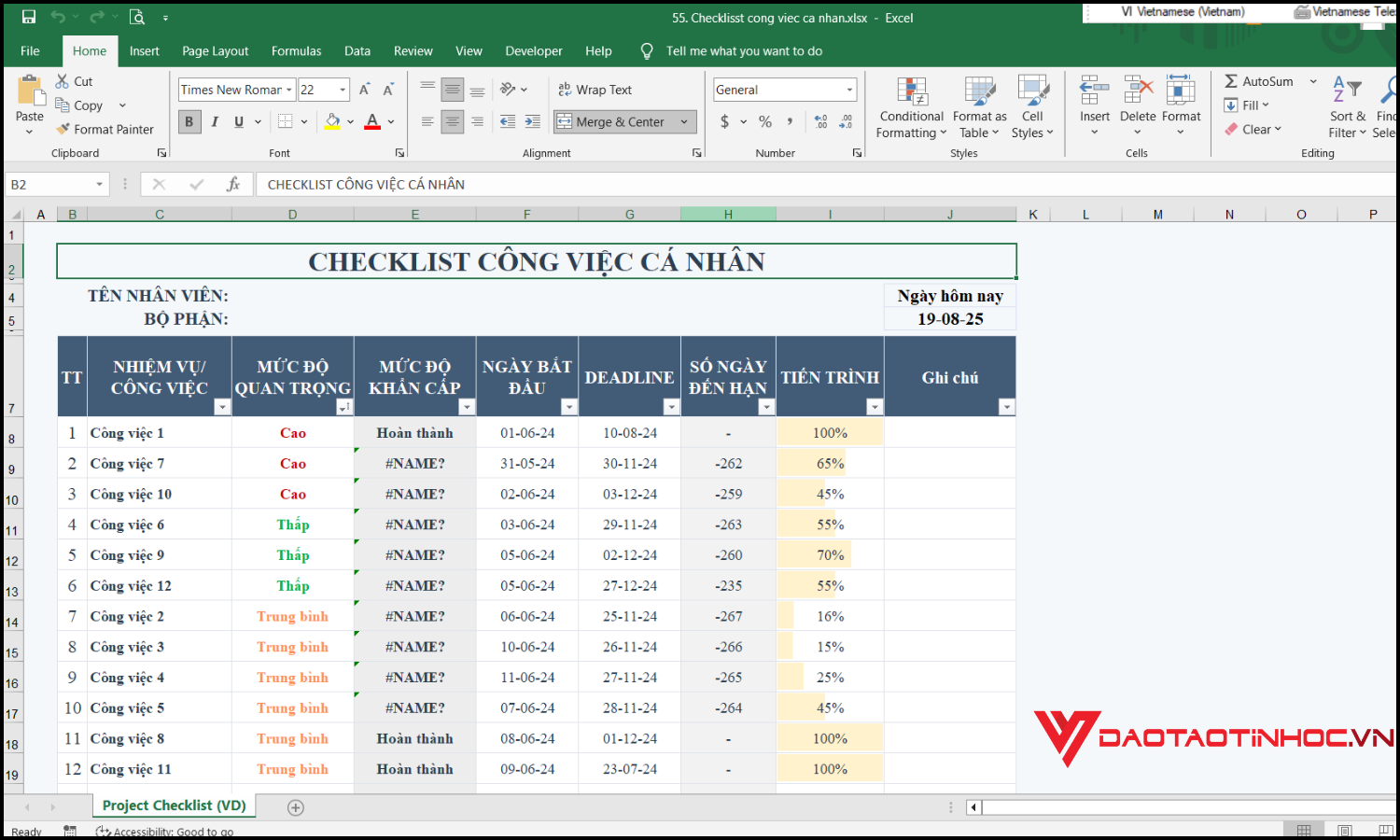 Mẫu Excel quản lý thời gian cá nhân