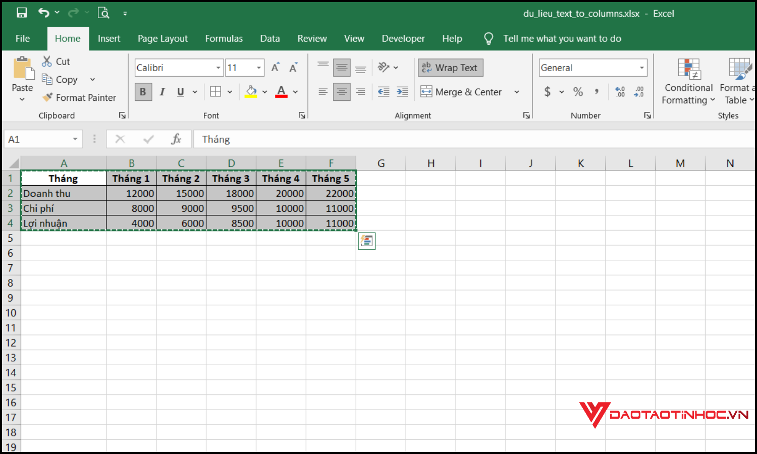 Cách chuyển hàng thành cột trong Excel bằng Paste Special bước 1