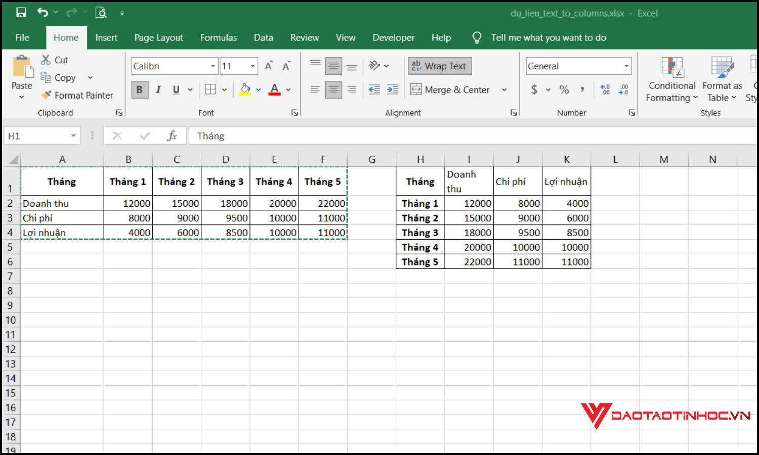 Cách chuyển hàng thành cột trong Excel bằng Paste Special kết quả