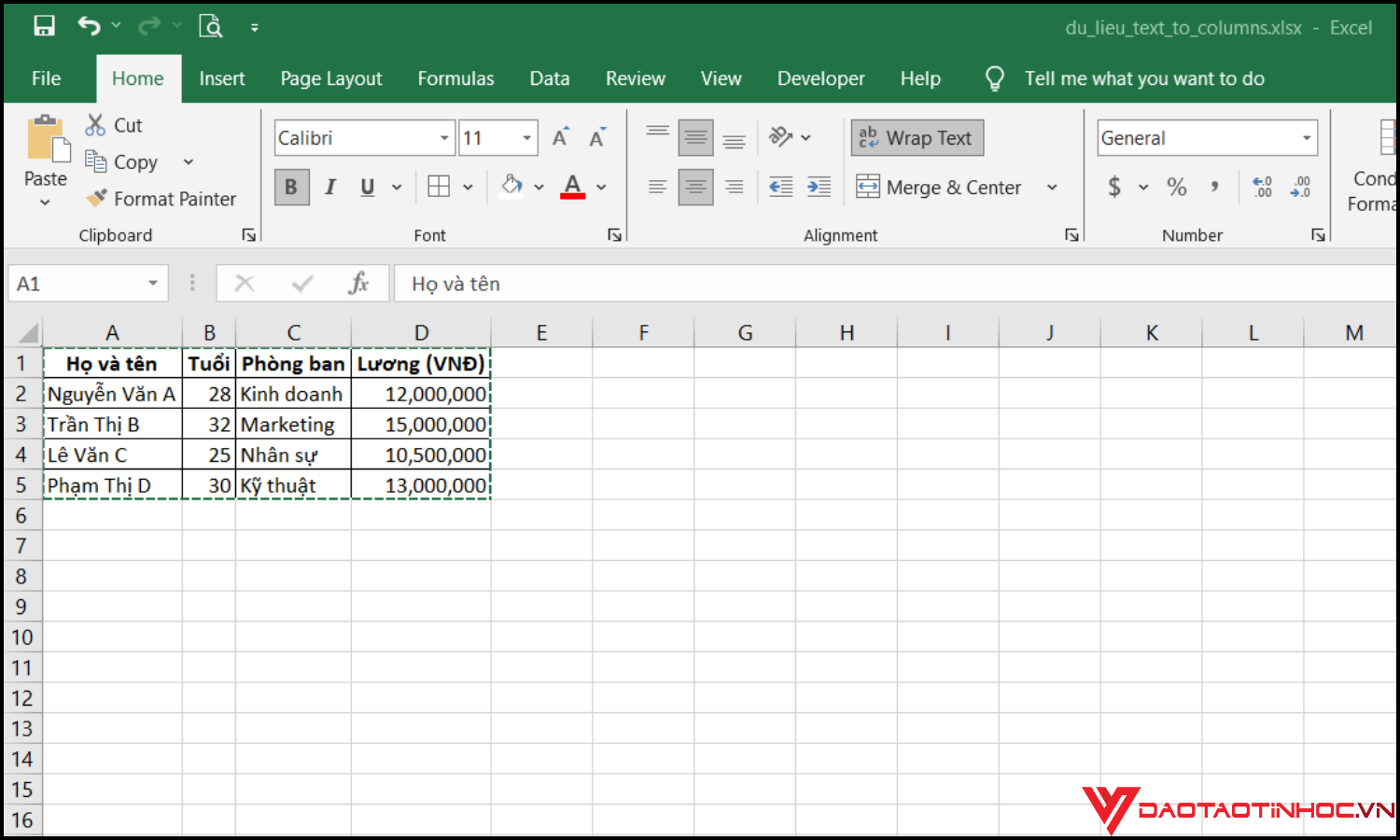 Cách copy bảng từ Excel sang Word bằng tính năng Paste Special bước 1