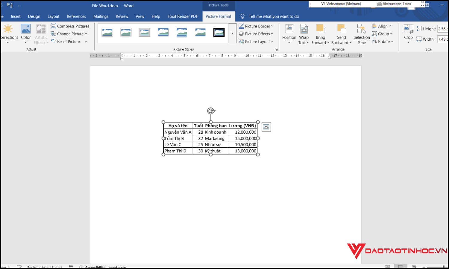 Cách copy bảng từ Excel sang Word dạng hình ảnh bước 3