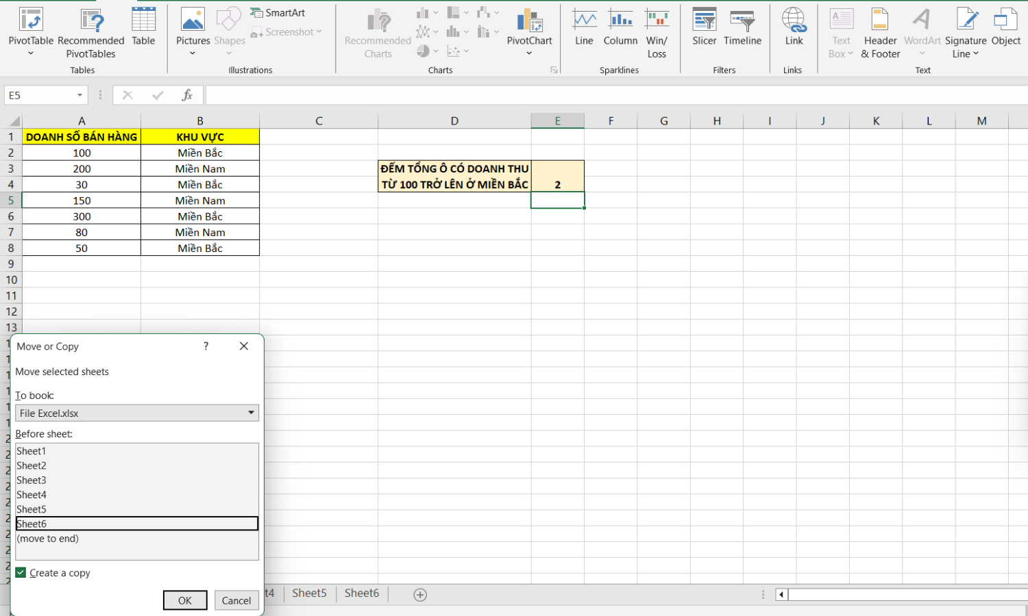 Cách gộp nhiều file Excel thành 1 sheet duy nhất bằng move or copy bước 5