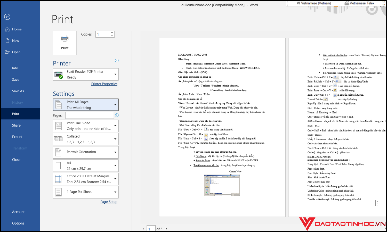Cách in file Word bằng hộp thoại Print bước 2