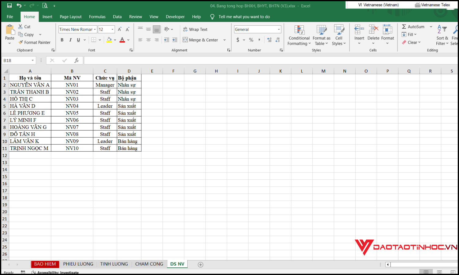 Cách tạo bảng tính lương trong Excel bước 1