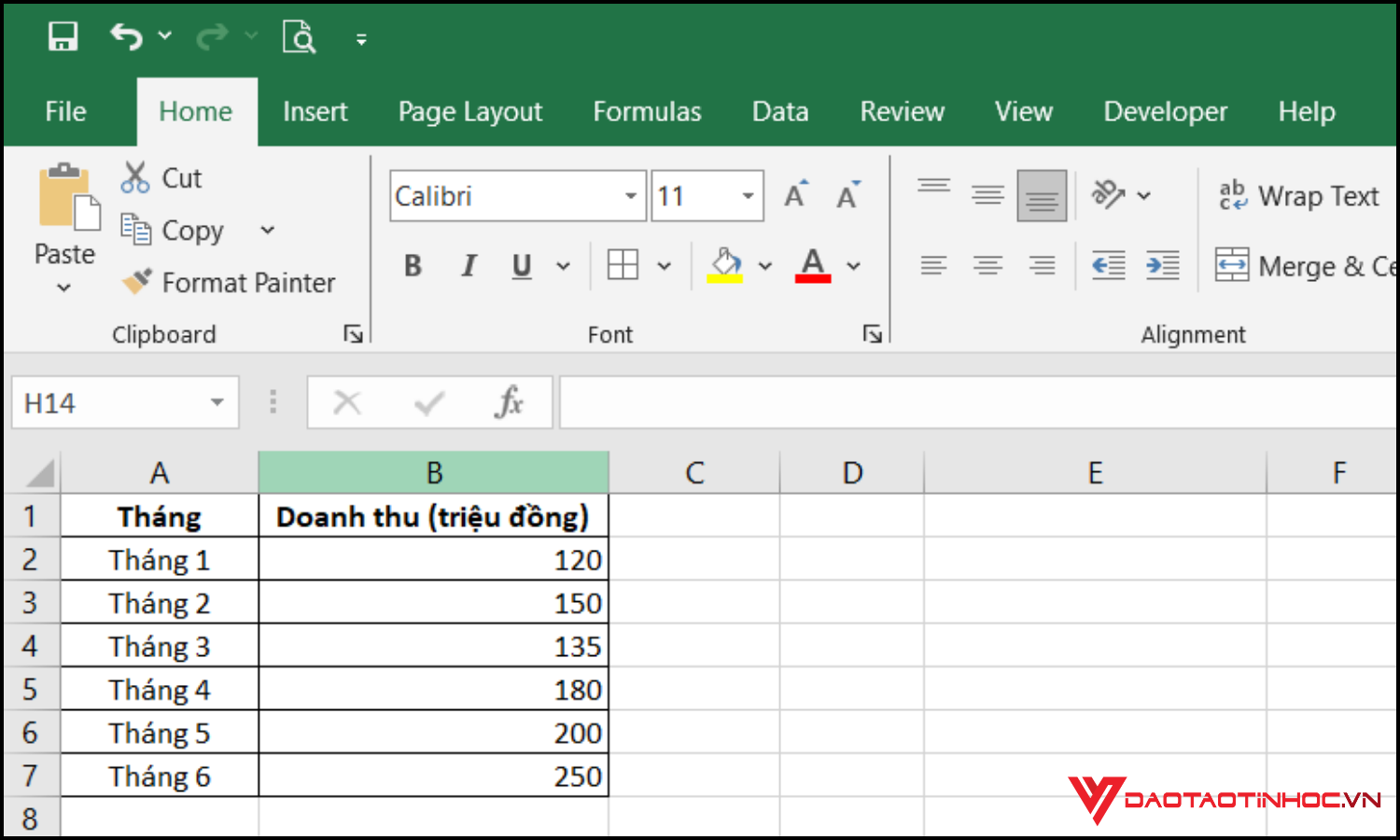 Cách vẽ biểu đồ đường trong Excel bước 1