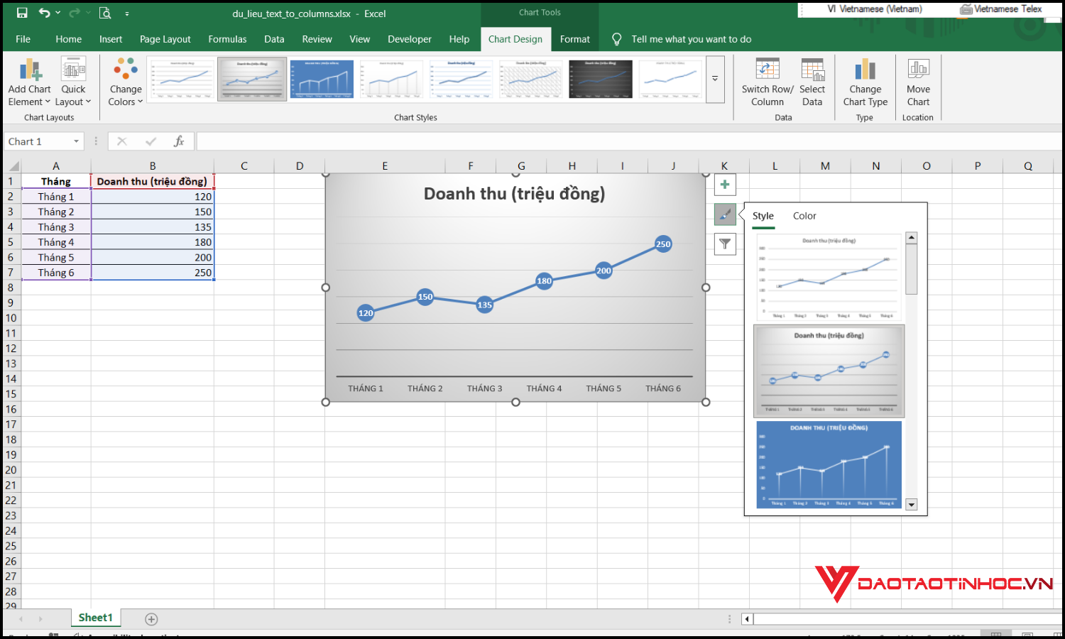 Cách vẽ biểu đồ đường trong Excel bước 4