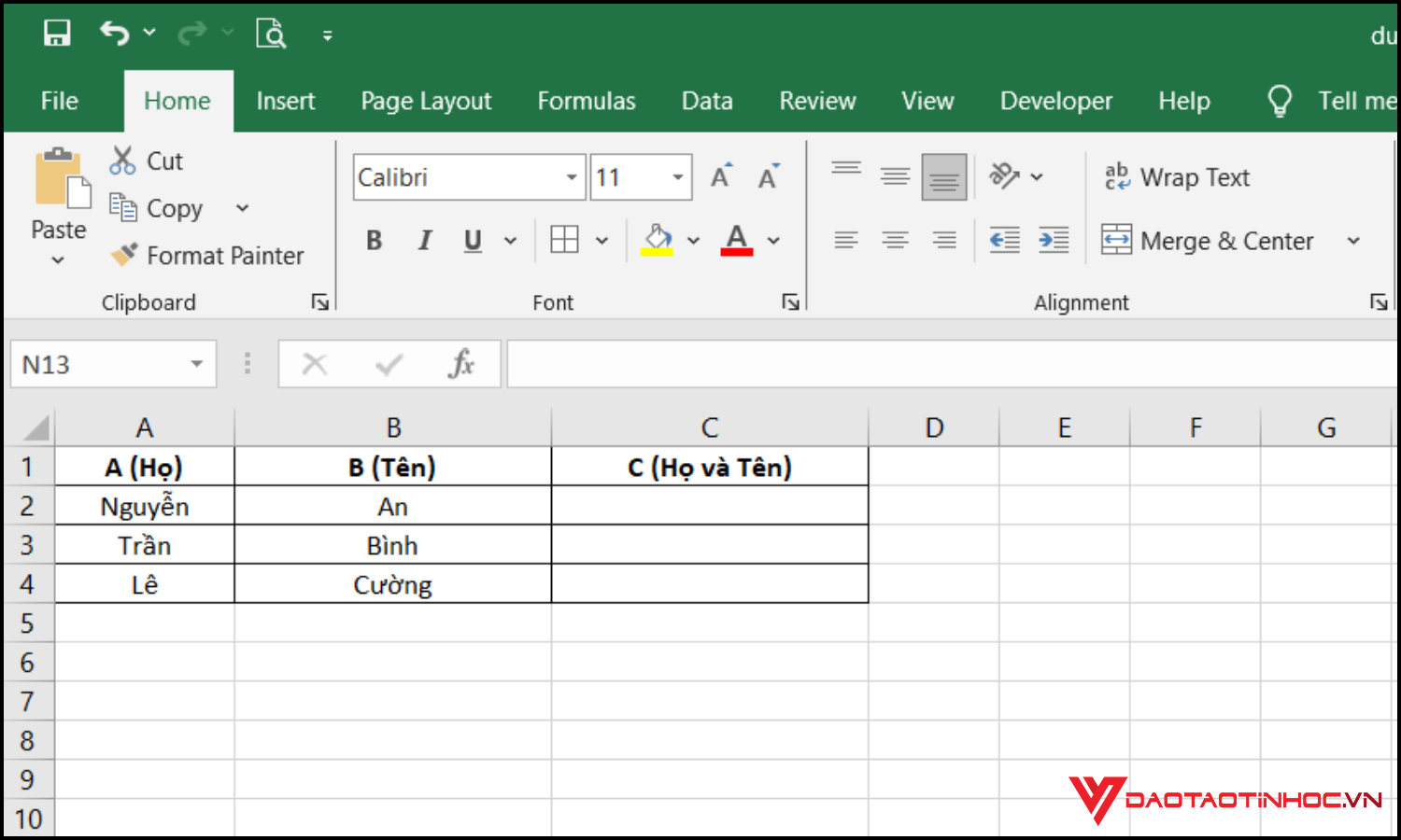 Hàm nối trong Excel CONCATENATE