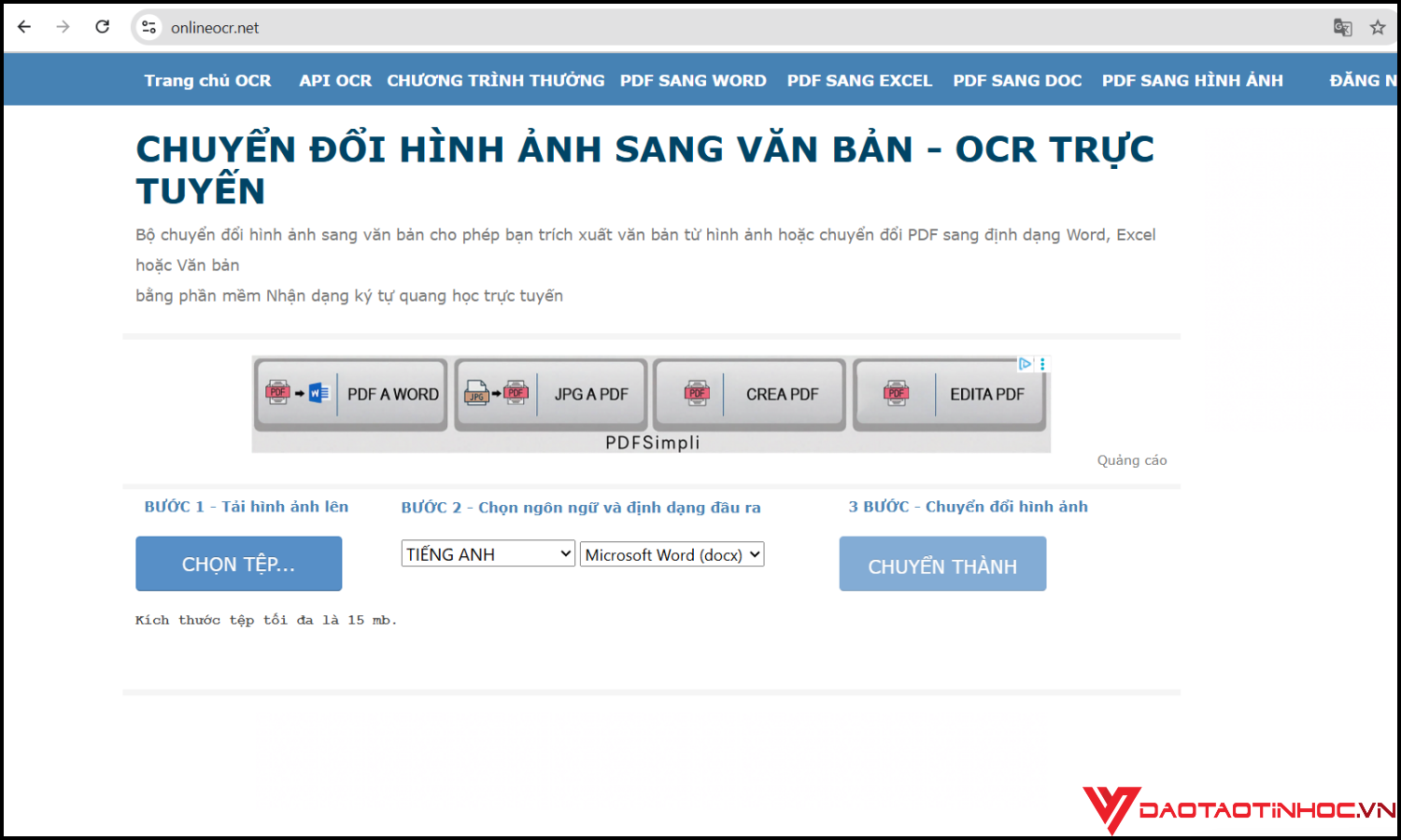 Phần mềm chuyển đổi từ file ảnh sang Word OnlineOCR