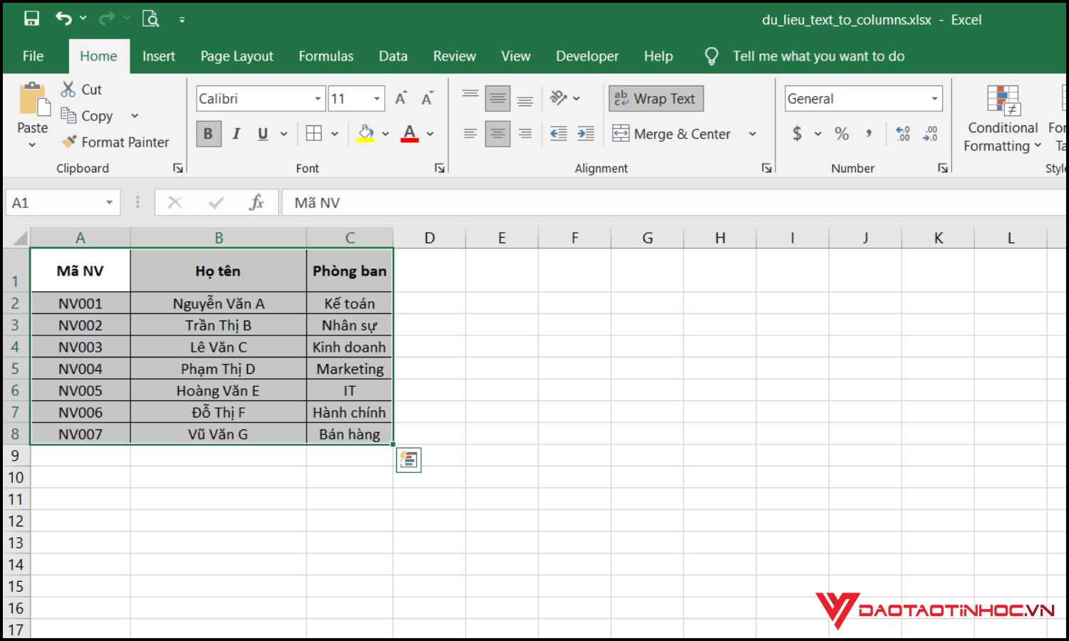Tìm kiếm tên trong Excel bằng Filter bước 1