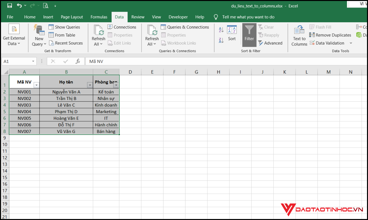 Tìm kiếm tên trong Excel bằng Filter bước 2