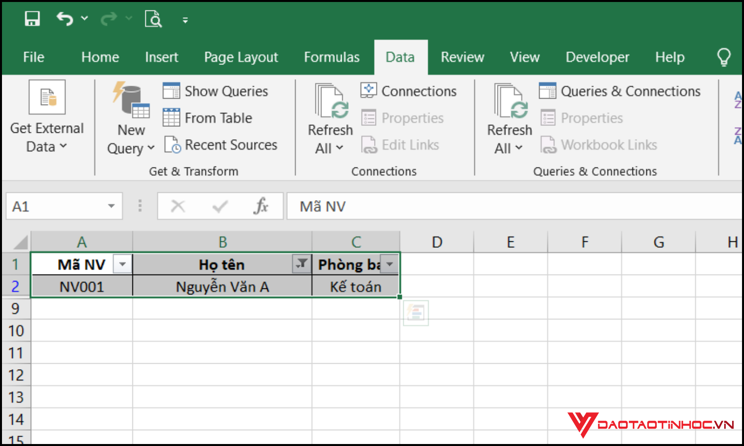 Tìm kiếm tên trong Excel bằng Filter kết quả
