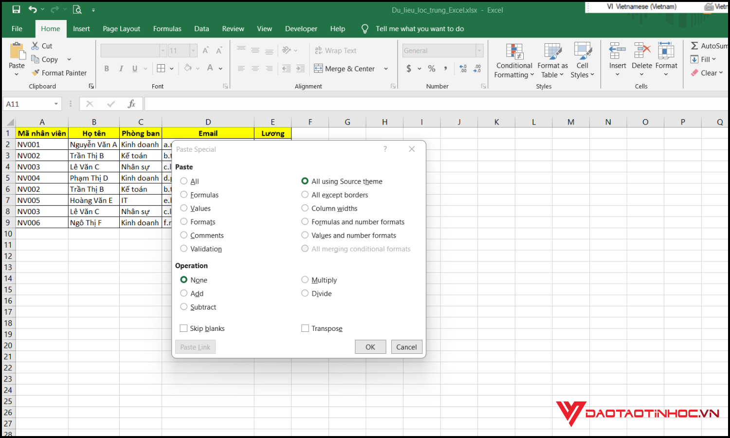 Cách copy trong Excel giữ nguyên định dạng bằng chuột phải bước 4