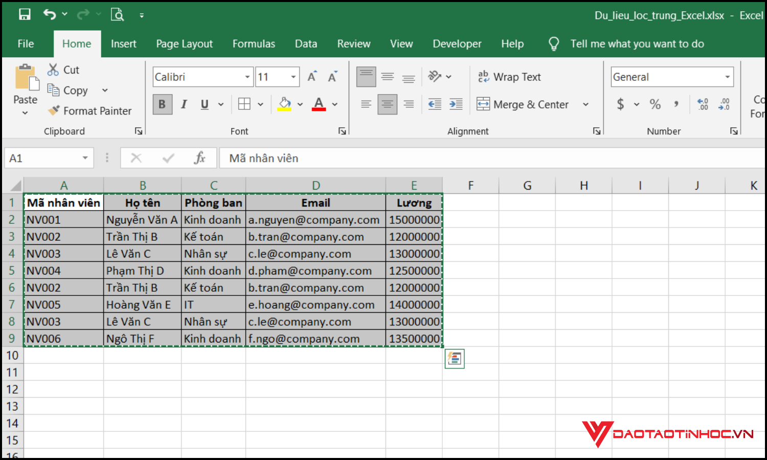 Dùng Paste Special để copy trong Excel giữ nguyên định dạng bước 1