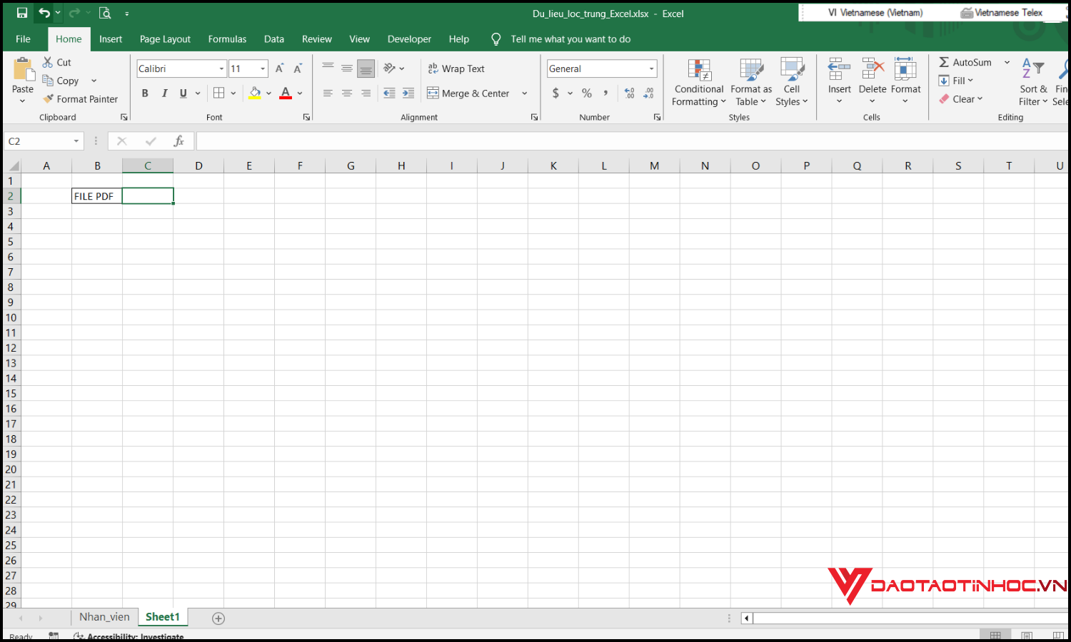 cách chèn file PDF vào Excel bước 1