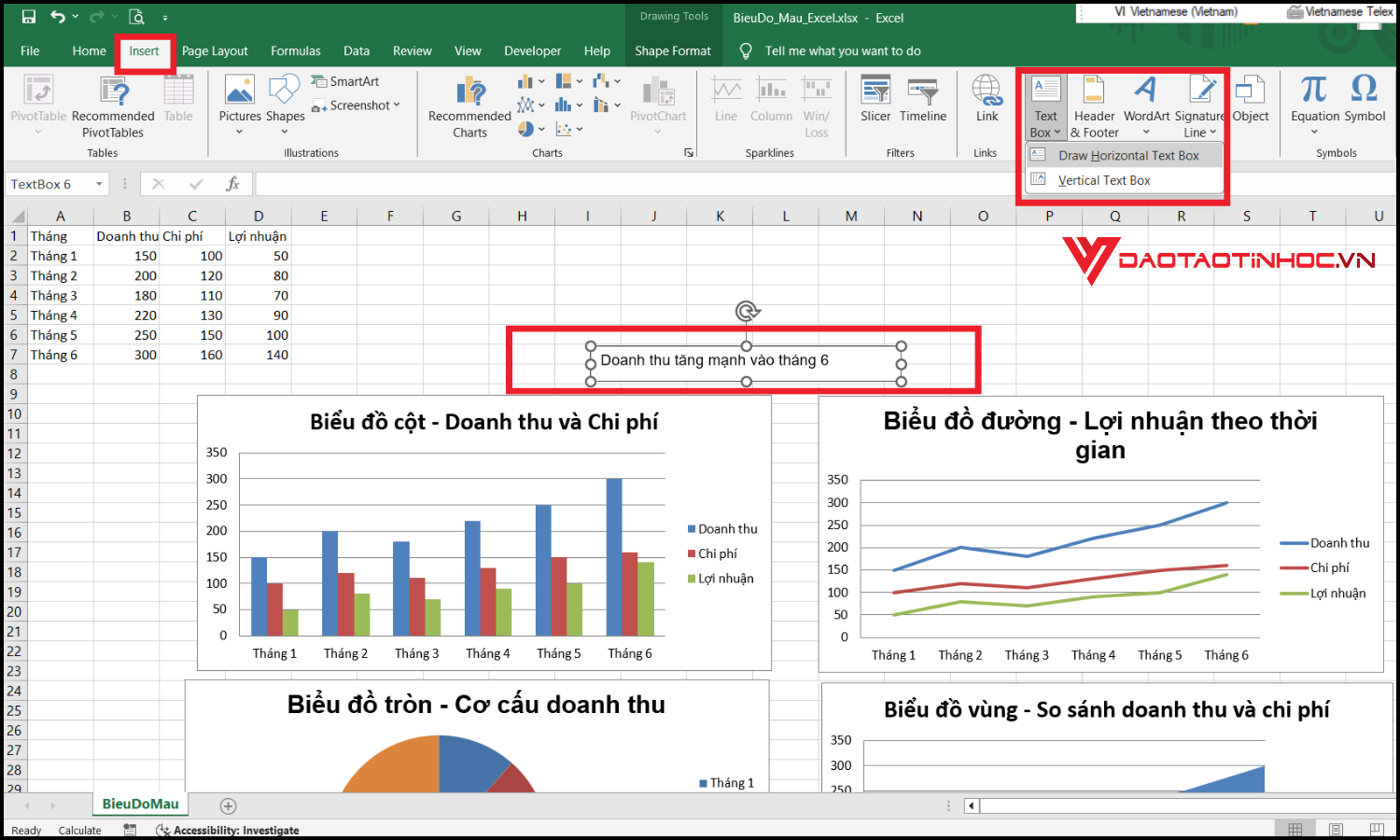 cách nhận xét biểu đồ trong Excel cách 1