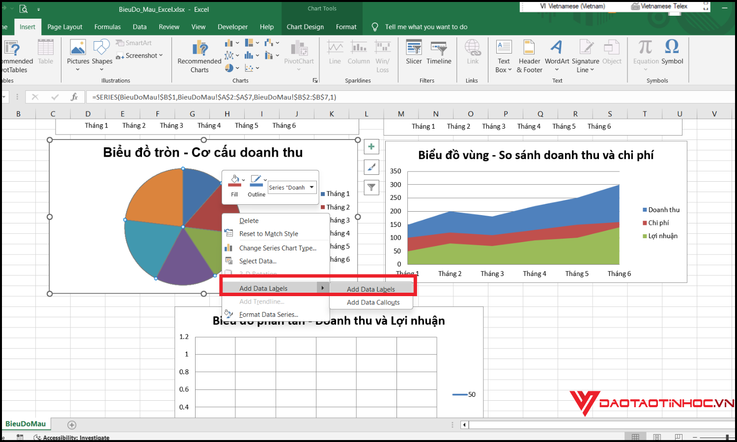cách nhận xét biểu đồ trong Excel cách 2