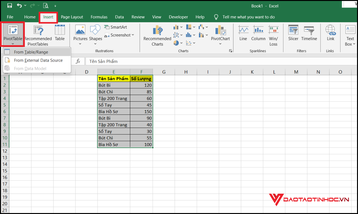 Lập bảng thống kê số lượng trong Excel bước 3