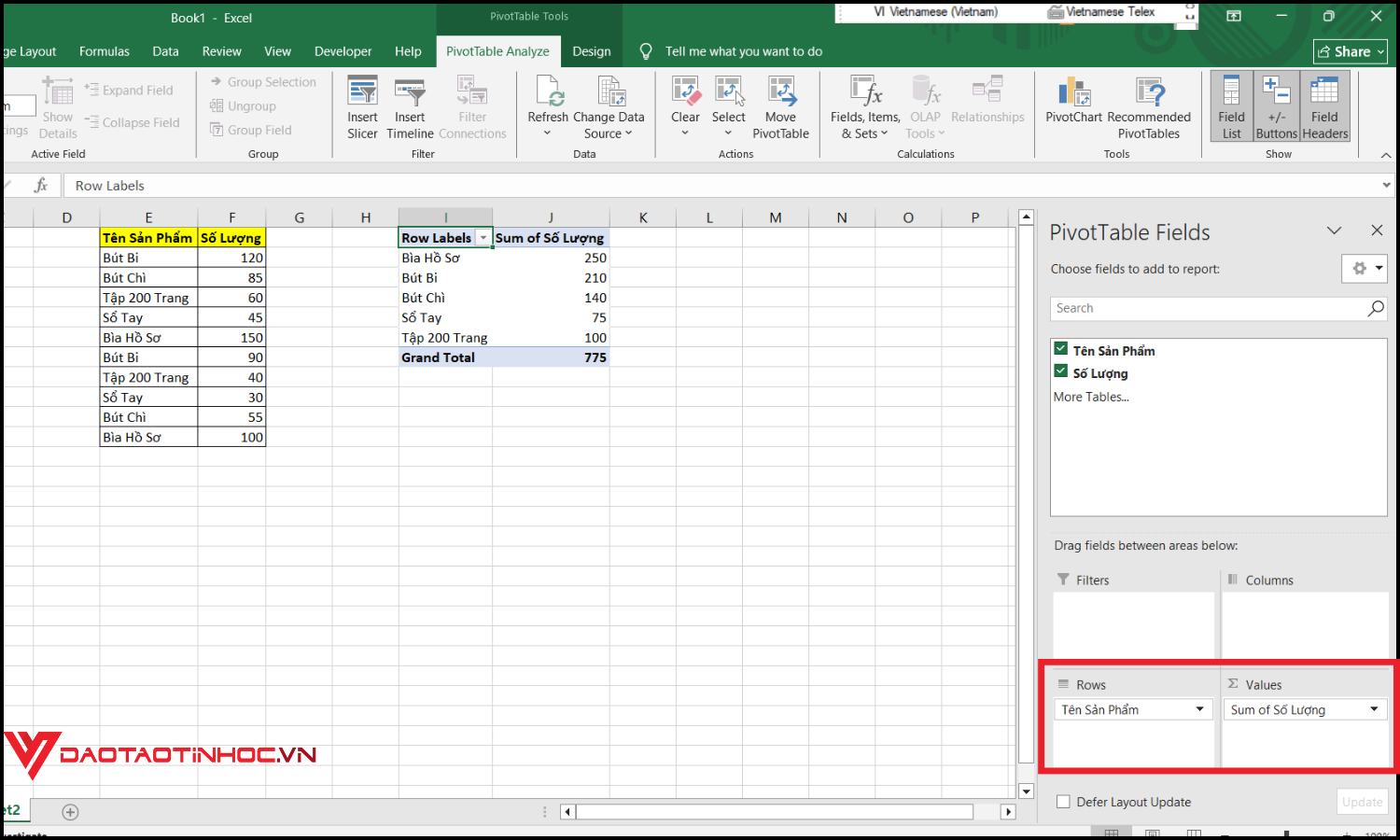 Lập bảng thống kê số lượng trong Excel bước 4