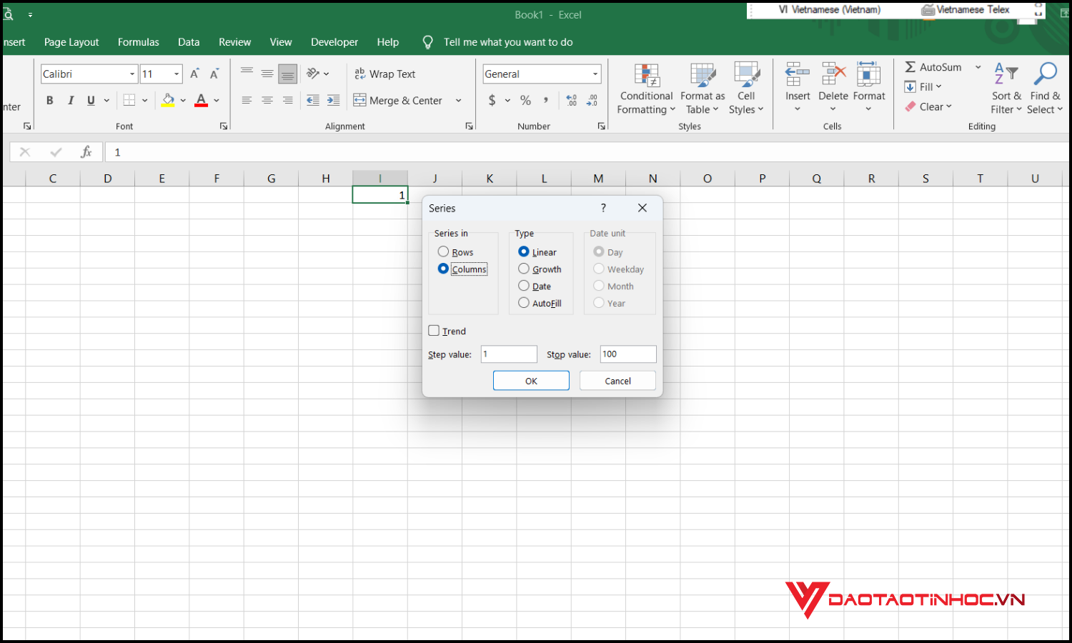 Đánh số thứ tự nhanh trong Excel bằng Fill Series bước 2