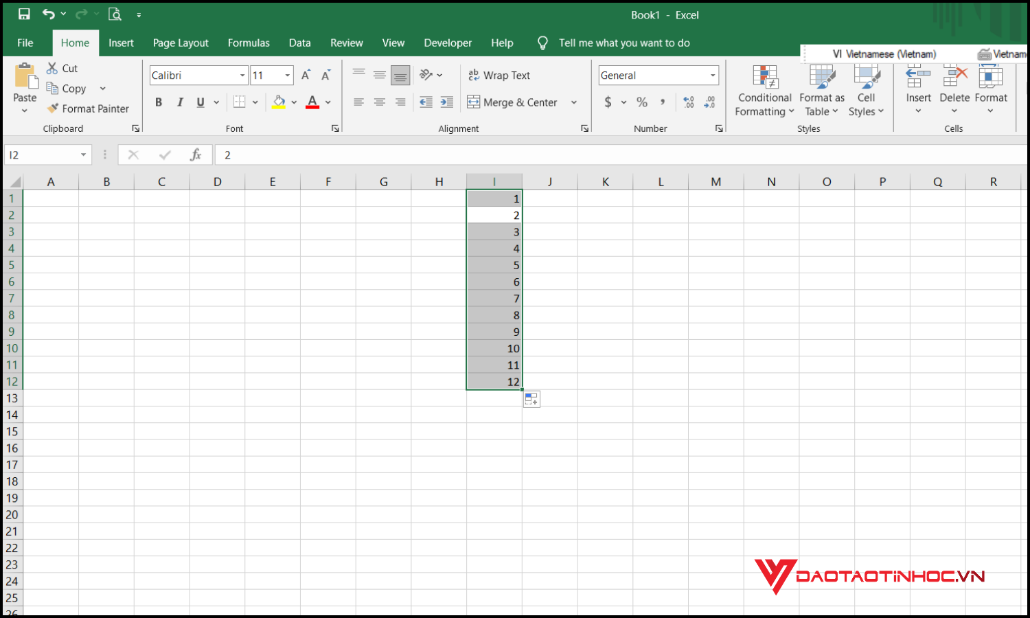 Đánh số thứ tự nhanh trong Excel bằng kéo chuột