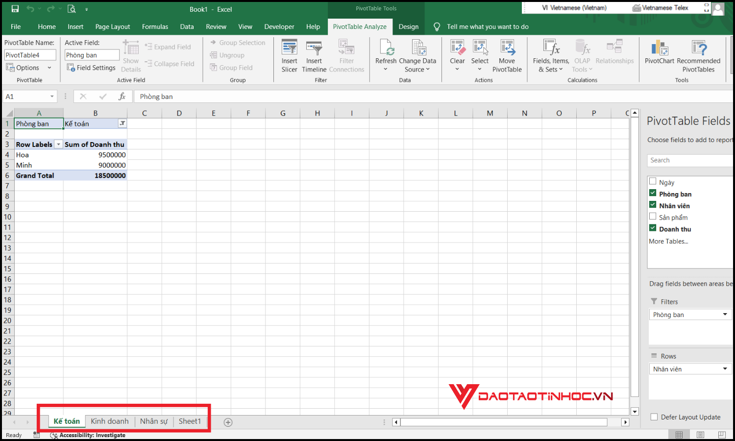 tách bảng thống kê Pivot Table ra từng Sheets tự động bước 4
