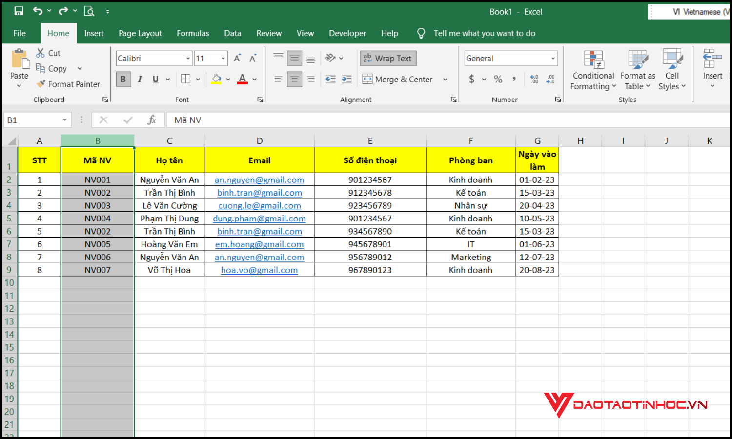 Cách cảnh báo trùng dữ liệu trong Excel khi nhập liệu bước 1