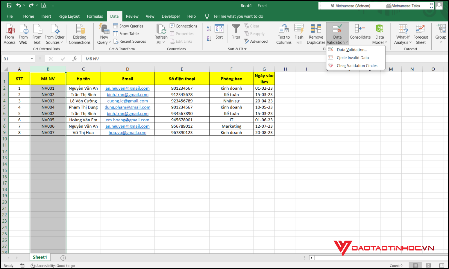 Cách cảnh báo trùng dữ liệu trong Excel khi nhập liệu bước 2