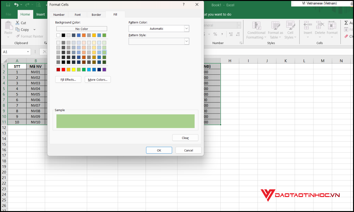 Cách định dạng màu xen kẽ cho bảng bằng Conditional Formatting bước 4