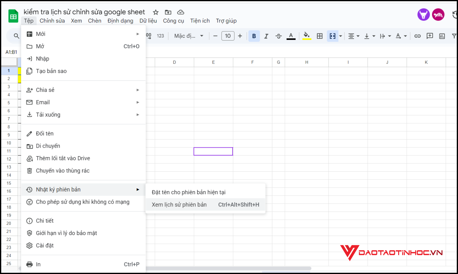 Cách kiểm tra lịch sử chỉnh sửa Google Sheet bước 1
