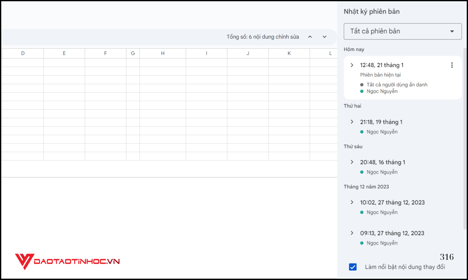 Cách kiểm tra lịch sử chỉnh sửa Google Sheet bước 2