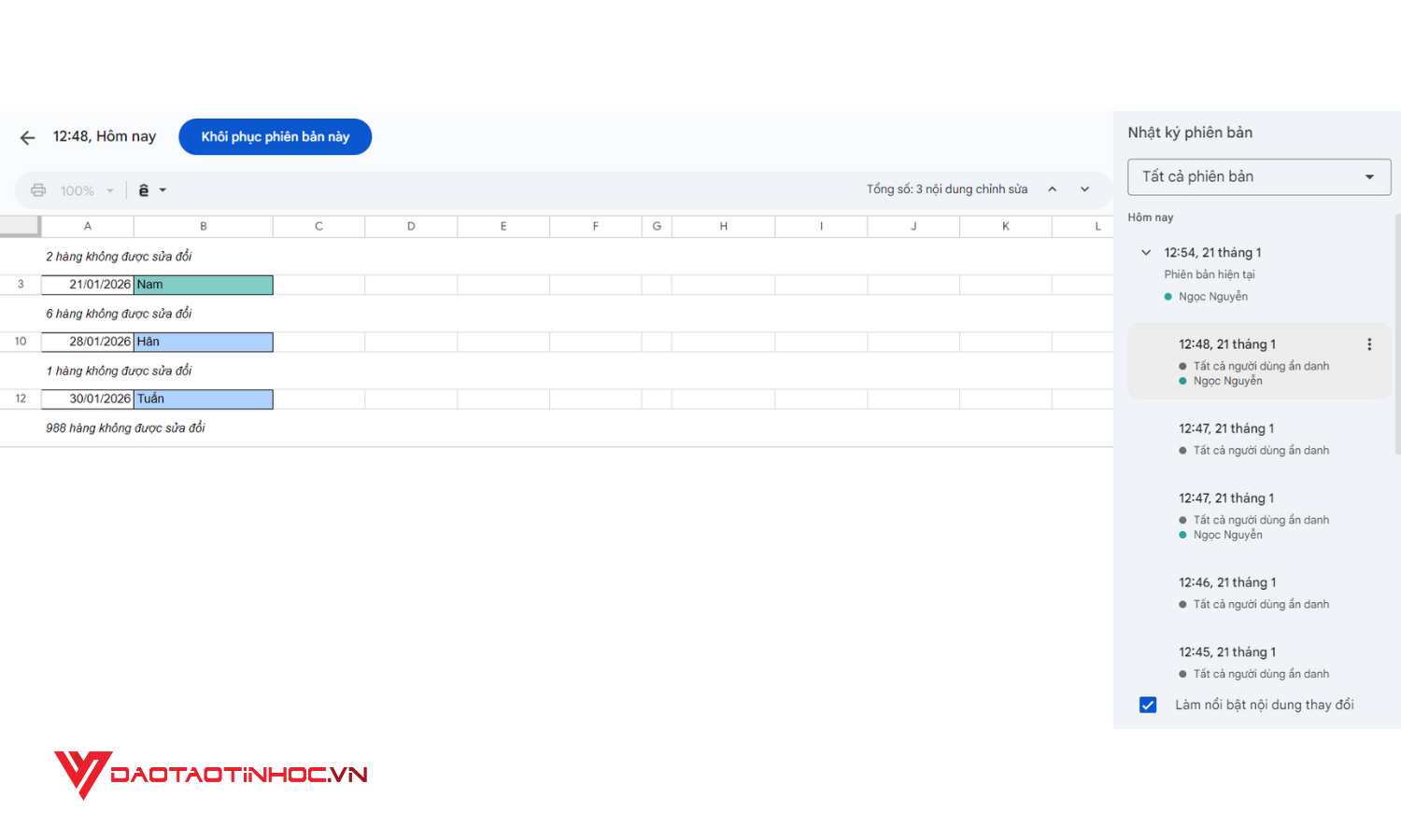 Cách kiểm tra lịch sử chỉnh sửa Google Sheet bước 3