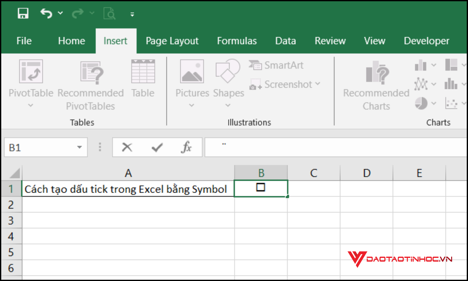 Cách tạo dấu tick trong Excel bằng Symbol bước 5