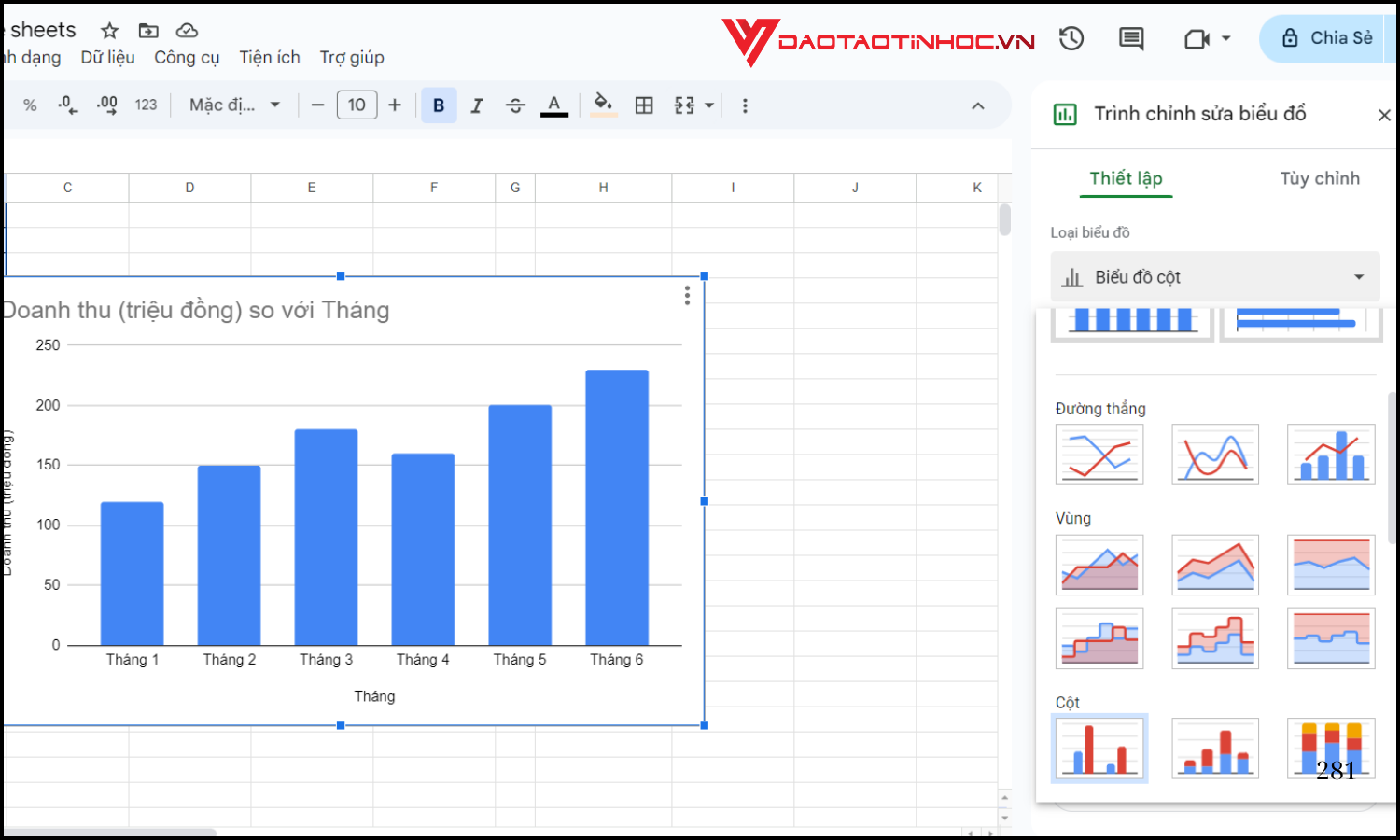 Cách vẽ biểu đồ trong Google Sheets bước 3