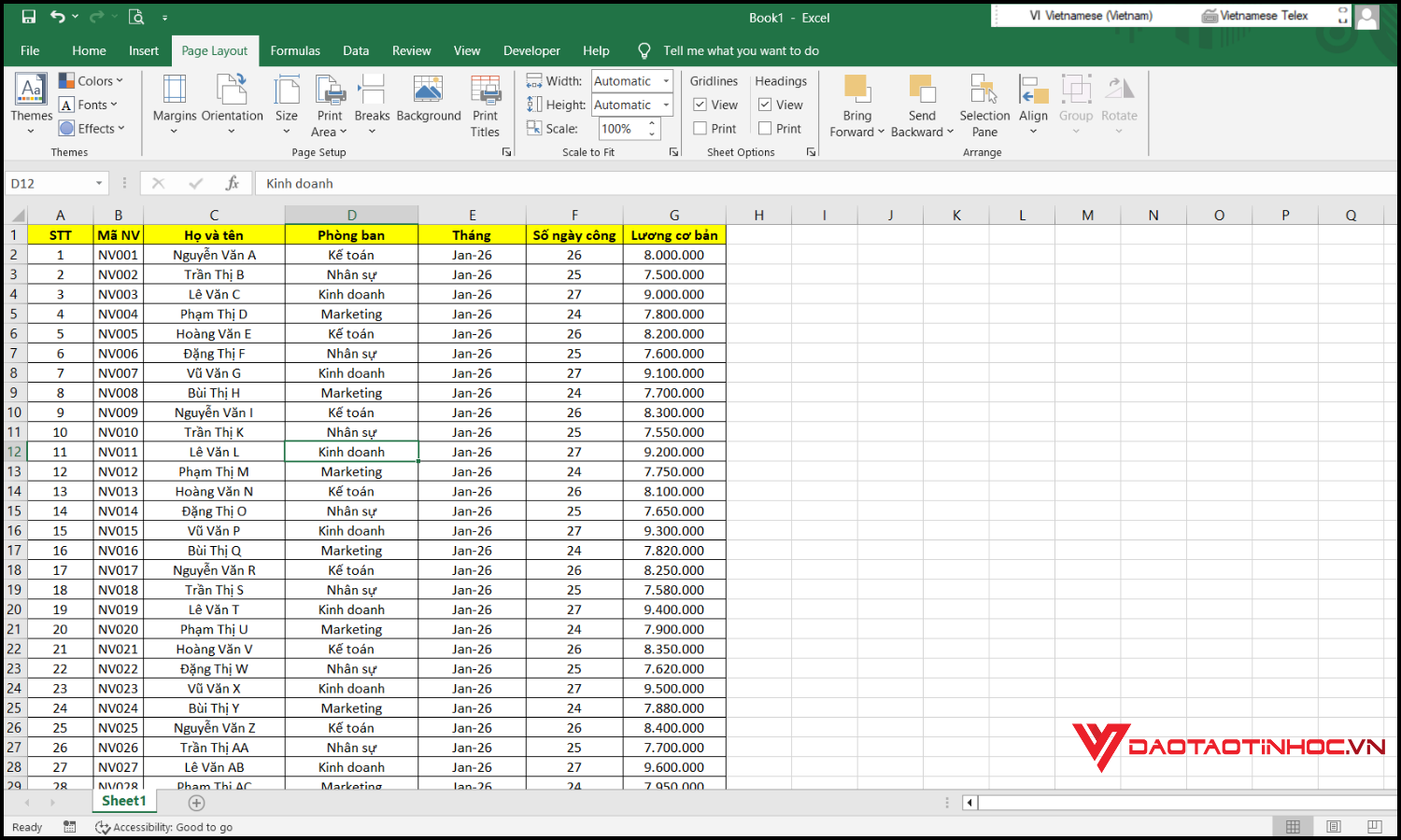 In lặp lại tiêu đề trong Excel bước 1