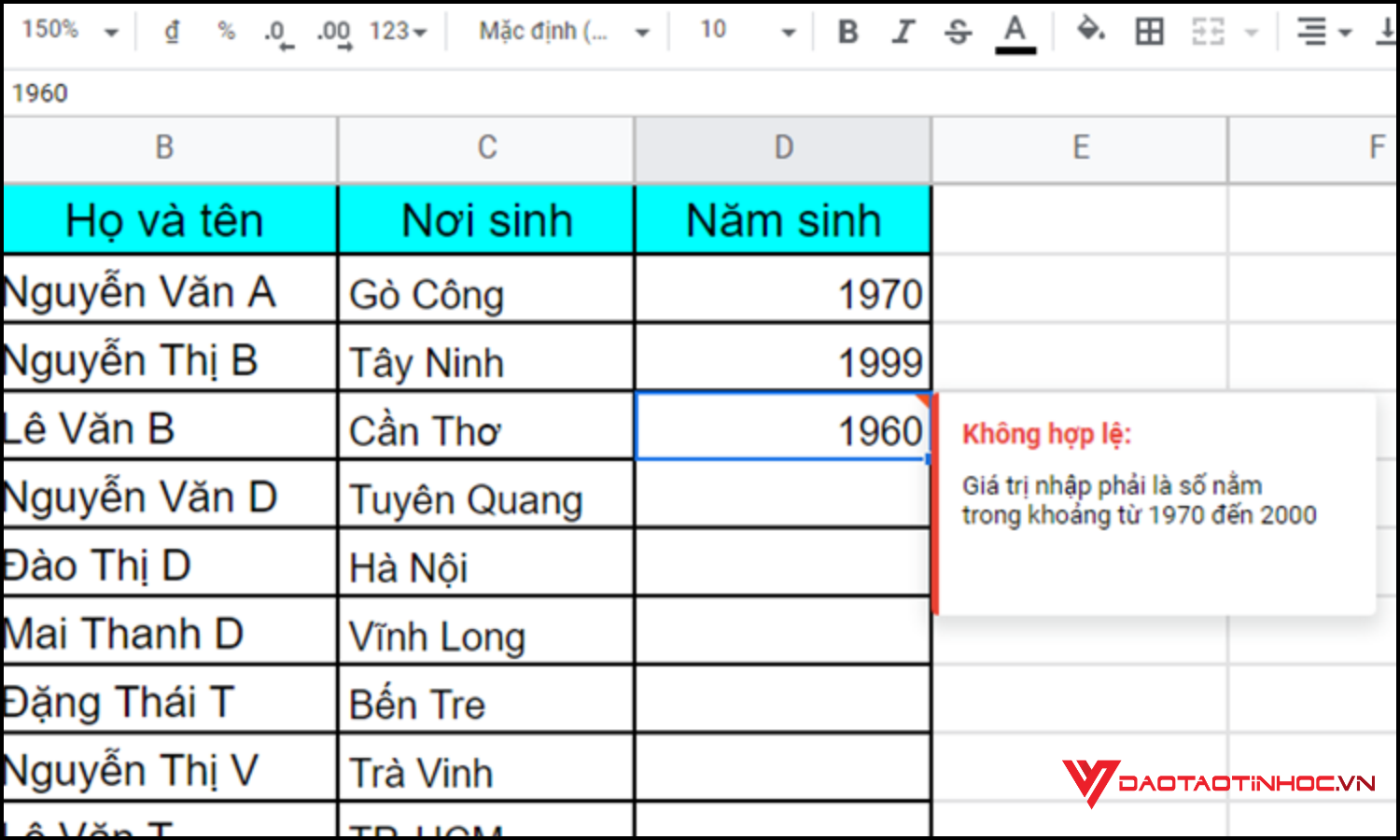 Tạo Data Validation trong Google Sheet bước 5