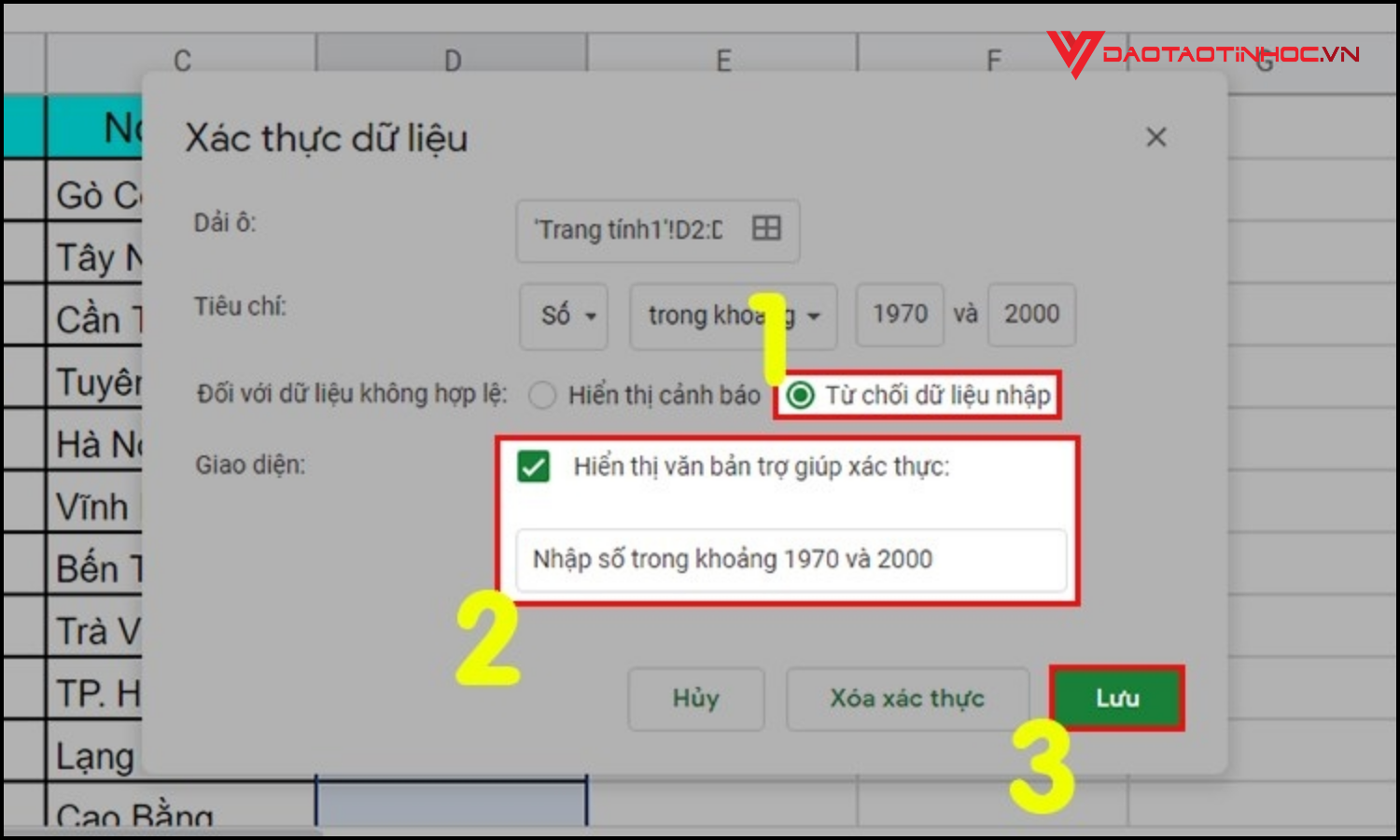 Tạo Data Validation trong Google Sheet bước 6