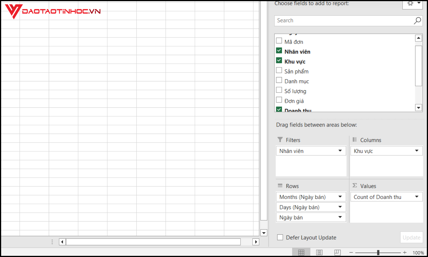 Group ngày tháng trong Pivot Table bước 3