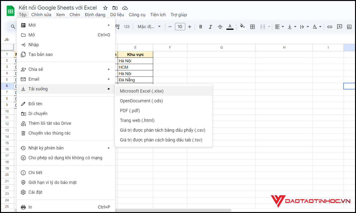 Kết nối Google Sheets với Excel bước 2